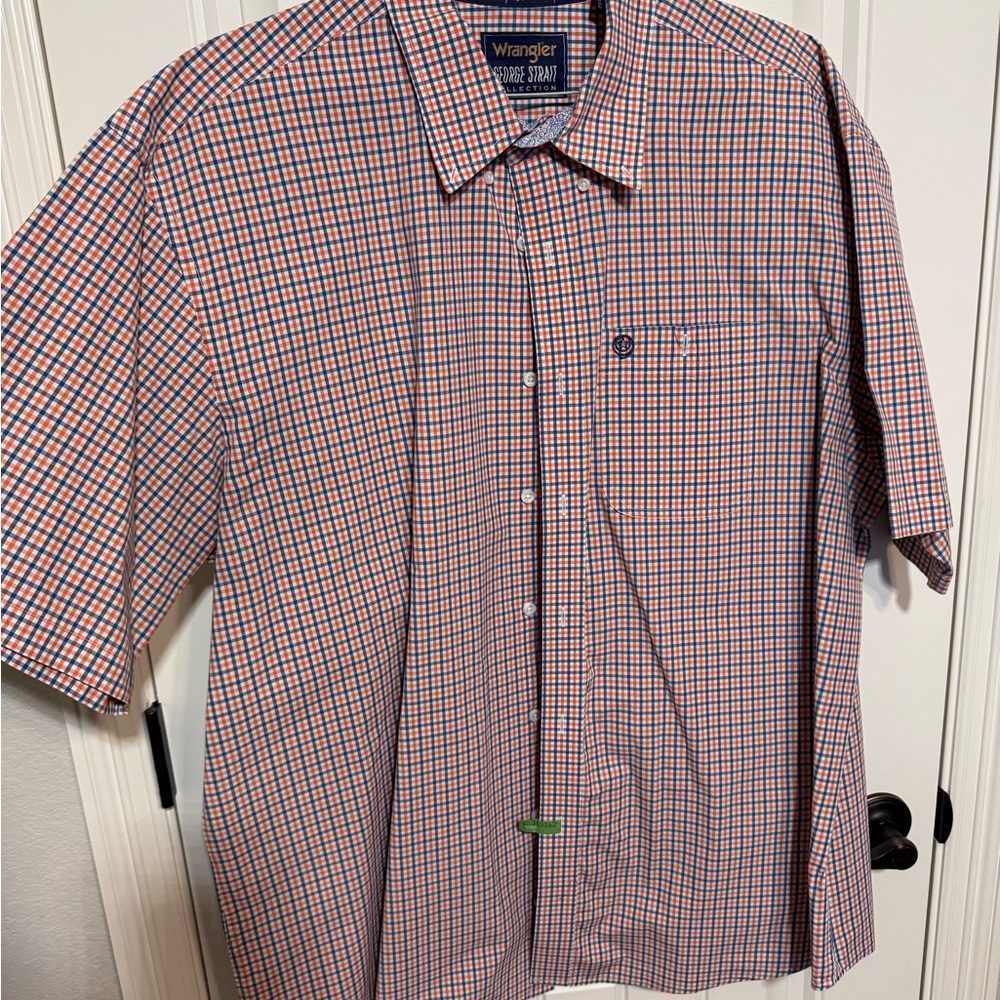 Wrangler Orange and Blue Casual Button Down Shirt